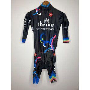 Castelli Womens Cycling Skinsuit Full Zip Black Blue Padded Medium